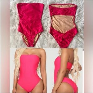 CHERINA BEACHWEAR Strapless One-Piece Swimsuit Scrunch Butt Hot Pink Bathingsuit